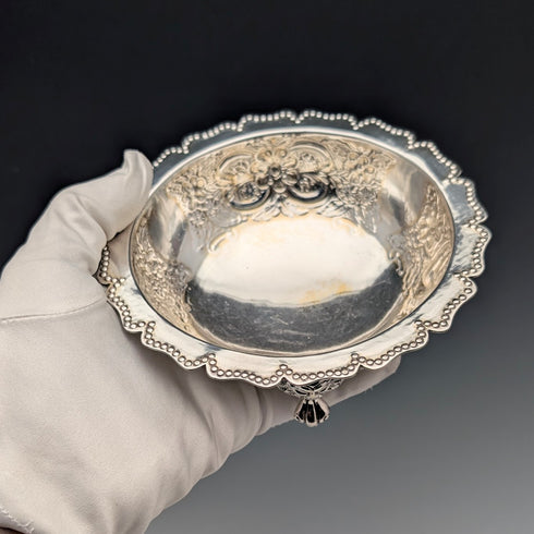 1891年 英国アンティーク シルバープレート製 脚付きボウル 直径13.5cm